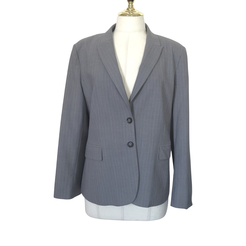 Banana Republic Blazer Womens 14 Grey Pinstripe Excellent Stretch Wool Jacket